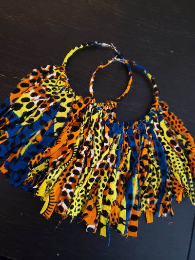 Safari Love Fabric Hoop Tassel Earrings