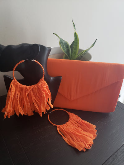 Orange Hype Matching Tassel Hoops Clutch Set